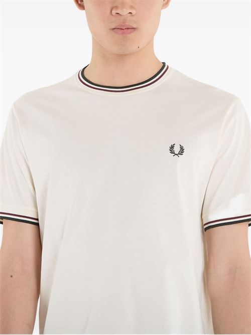 T-shirt uomo Fred Perry panna e verde con bordino FRED PERRY | M158884A